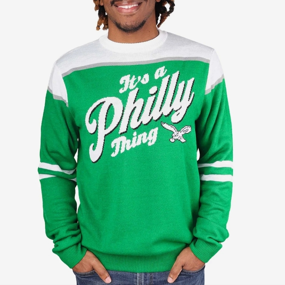 NFL FOCO Philadelphia Eagles Football Green & White Team Knit Sweater Size Large